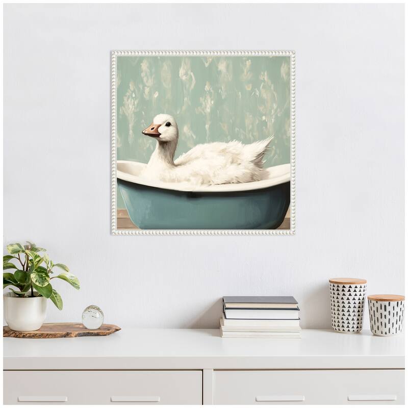 Kate and Laurel Sylvie Country Goose in Light Teal Bathtub Framed Canvas by The Creative Bunch Studio