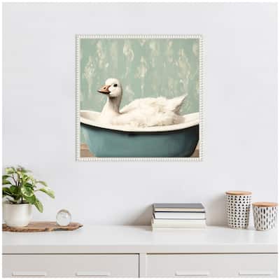 Kate and Laurel Sylvie Country Goose in Light Teal Bathtub Framed Canvas by The Creative Bunch Studio