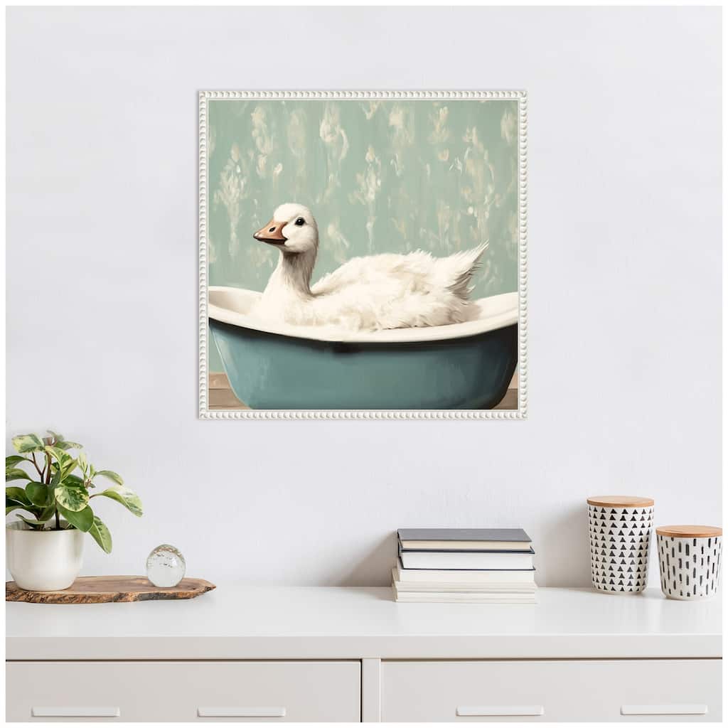 Kate and Laurel Sylvie Country Goose in Light Teal Bathtub Framed Canvas by The Creative Bunch Studio