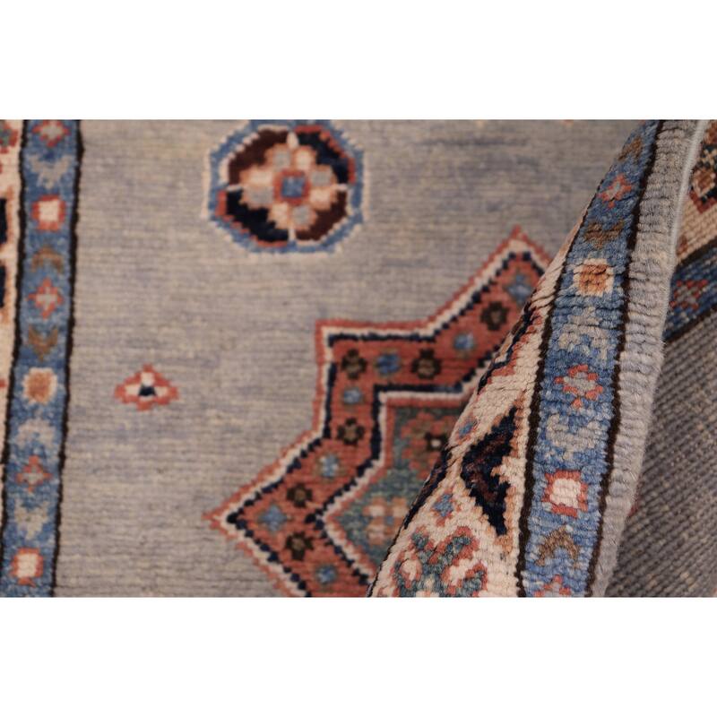 Bohemian Kazak Josiah Light Blue/Natural Wool Runner - 2'3'' x 5'9''