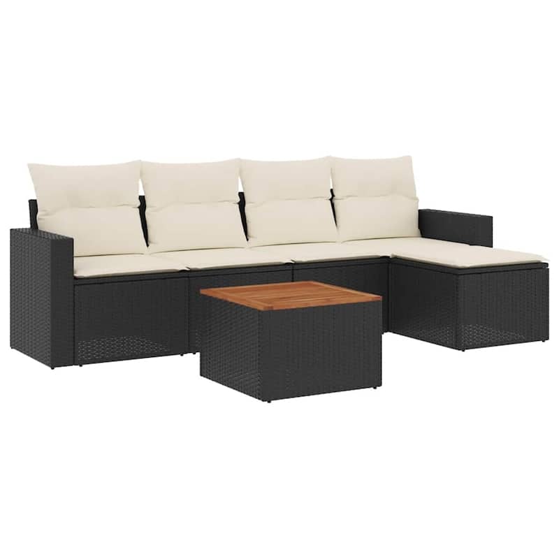 vidaXL Garden Sofa Set Black PE Rattan 6-piece Modular Garden Sofa Set - 21.7 x 21.7 x 14.6