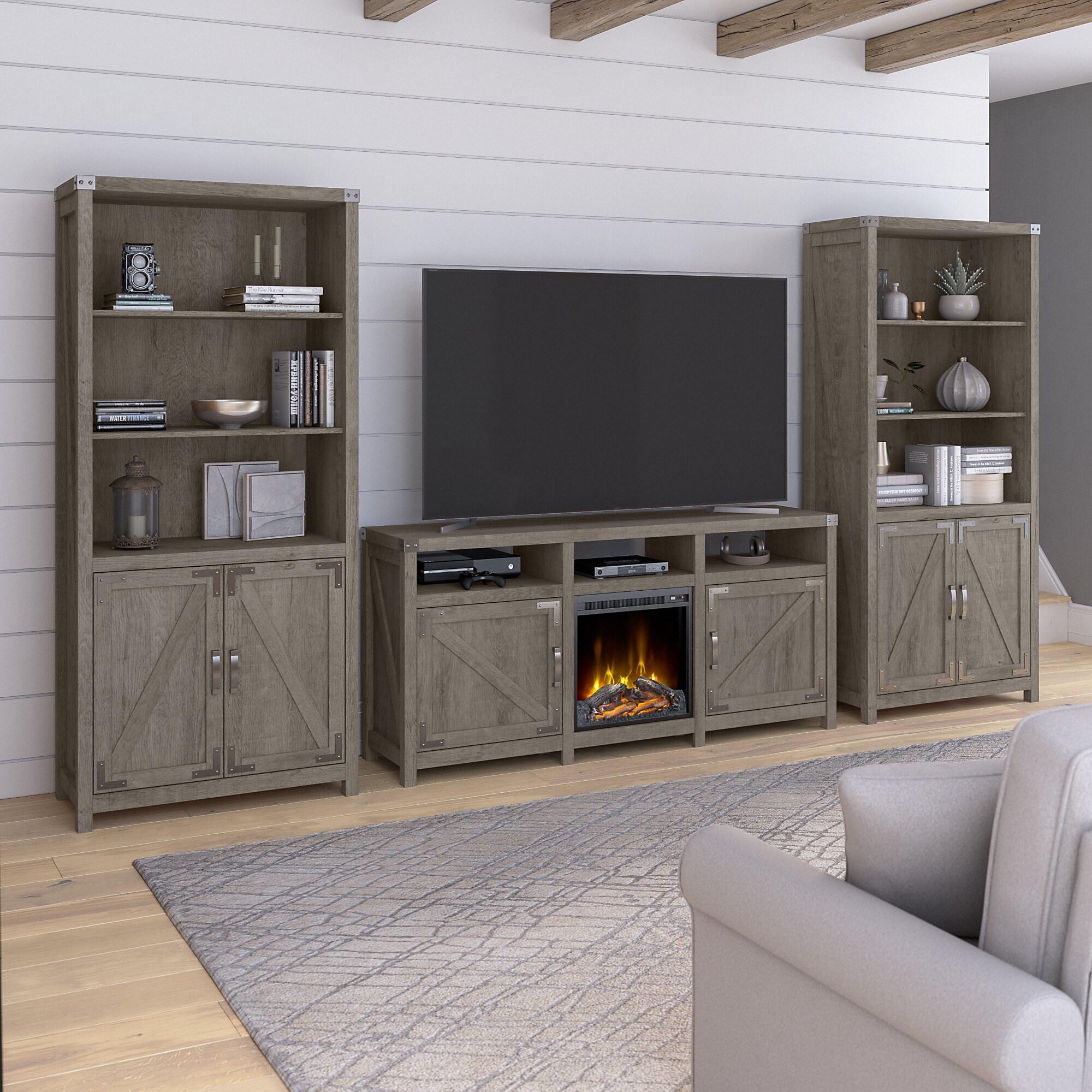 Cottage Grove Fireplace TV Stand with Bookcases by Bush