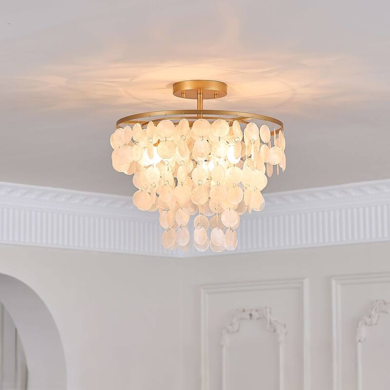 Paula 4-Light Glossy Bronze Finish Natural White Shell Flush Mount - 18 inches in diameter x 17.5 inches H