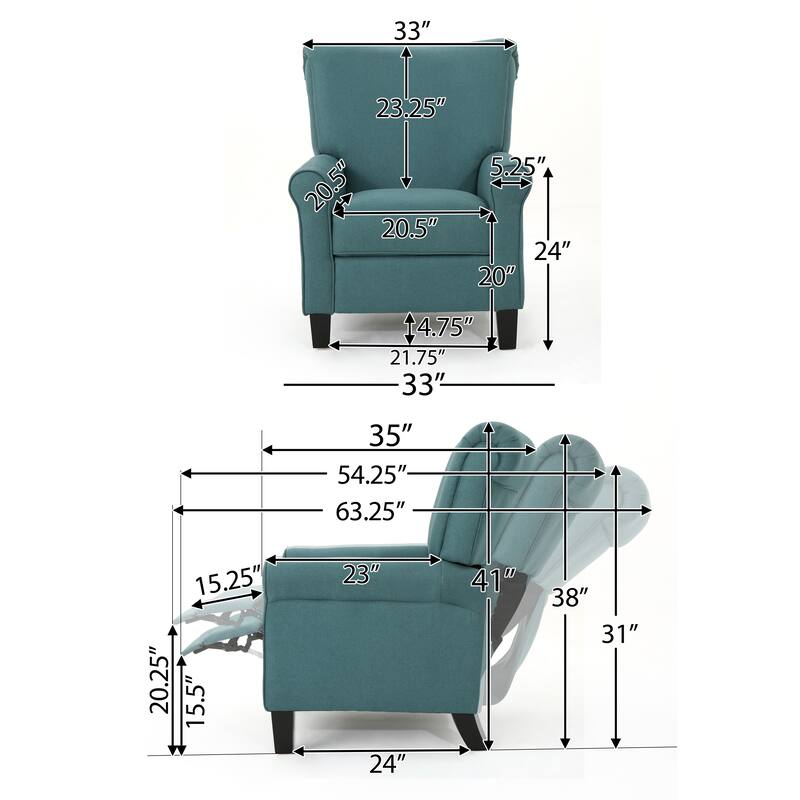 Roomfitters Manual Standard Recliner, Comfortable Lounge Chair for Living Room, Bedroom, Teal