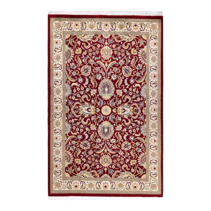 Overton Hand Knotted Wool Traditional Oriental Red Area Rug - 4' x 6' - Red - 4' x 6'