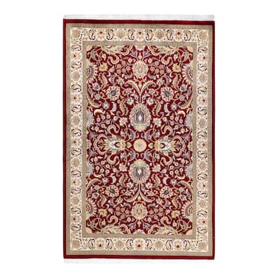 Overton Hand Knotted Wool Traditional Oriental Red Area Rug - 4' x 6'
