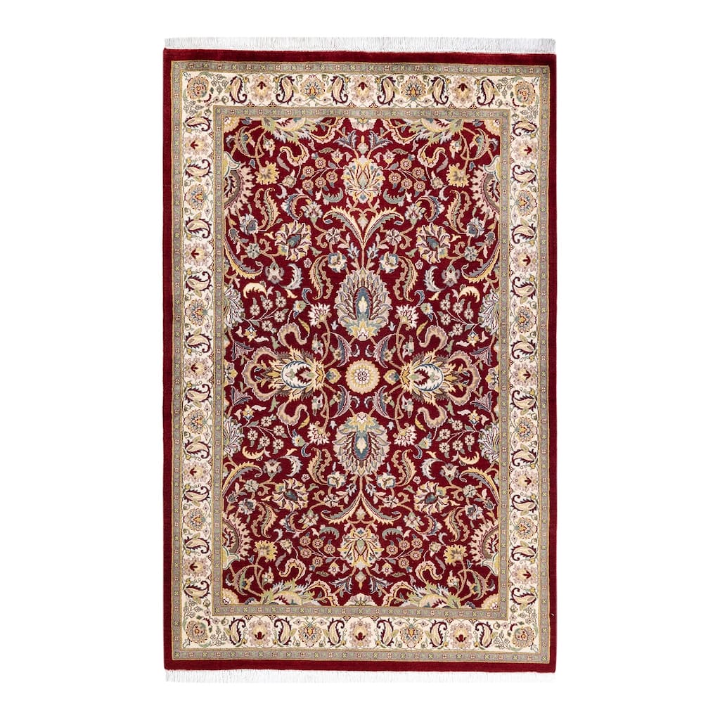 Overton Hand Knotted Wool Traditional Oriental Red Area Rug - 4' x 6'