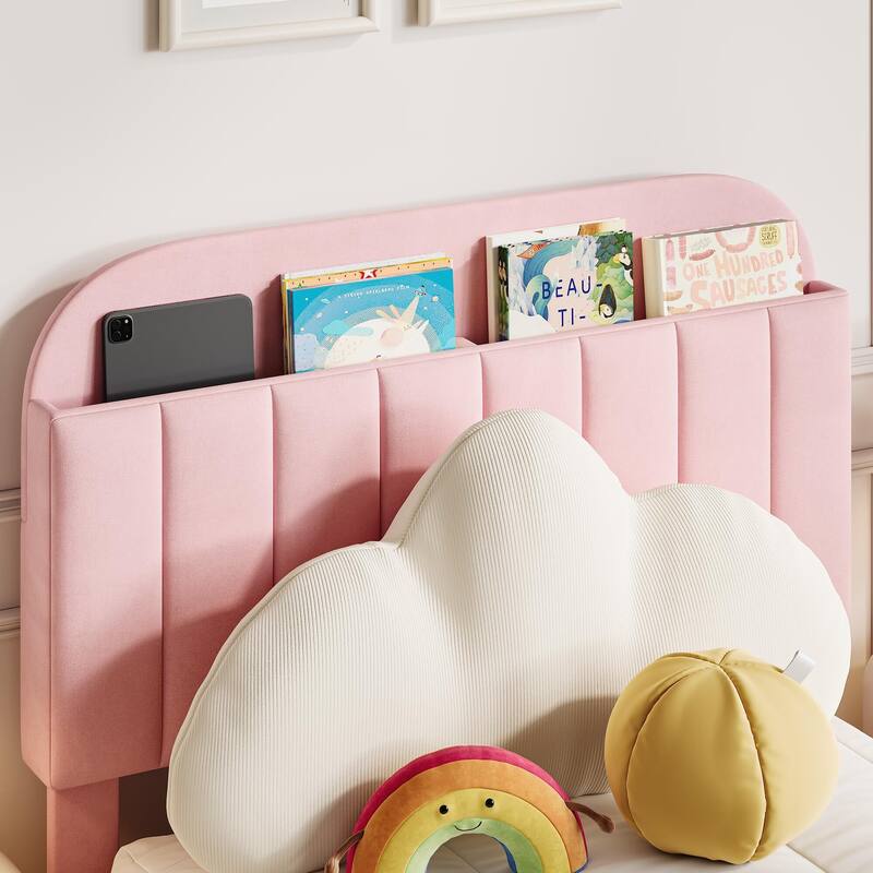 Bed Frame with Drawer, Velvet Upholstered Platform Bed Frame with Storage Headboard