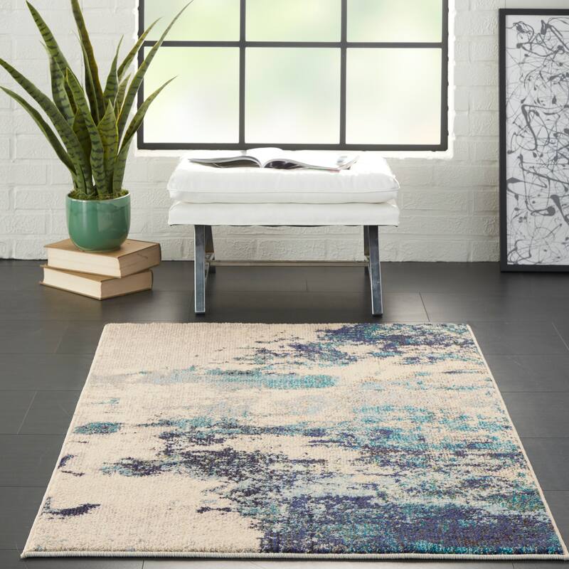 Nourison Modern Abstract Sublime Area Rug - 3' x 5' - Ivory/Blue - Runner/Rectangle