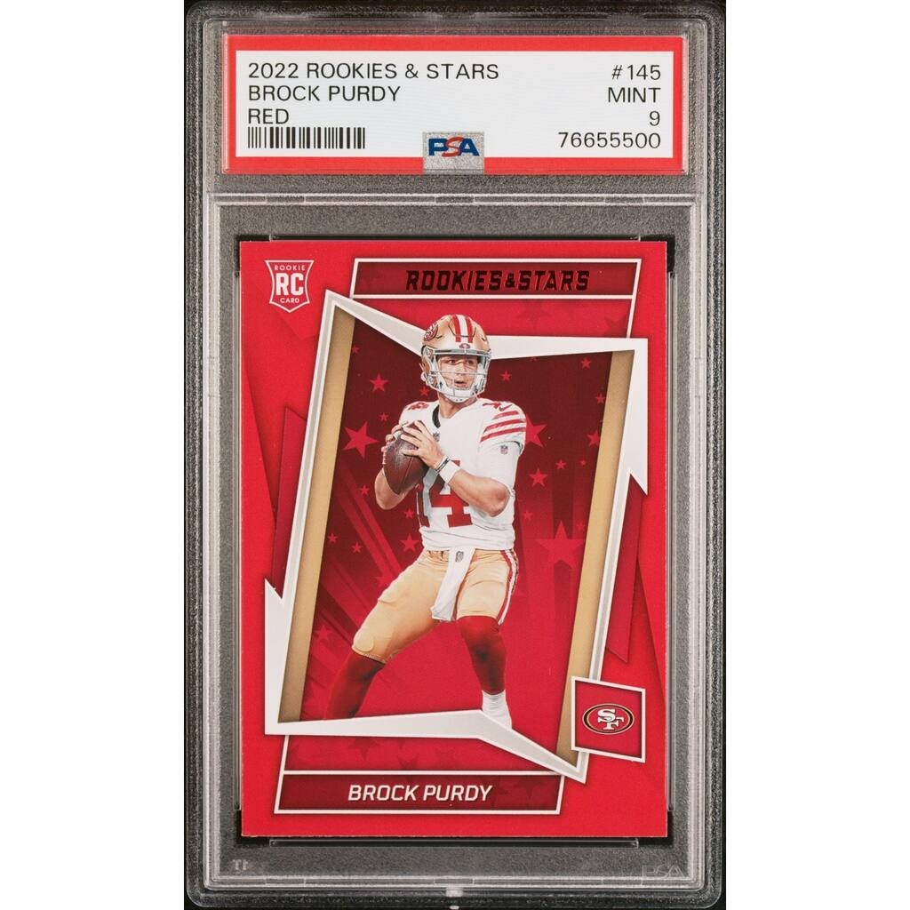 Brock Purdy 2022 Panini Rookies & Stars Red Rookie Card #145 Graded PSA 9 - 8'6" x 11'6"