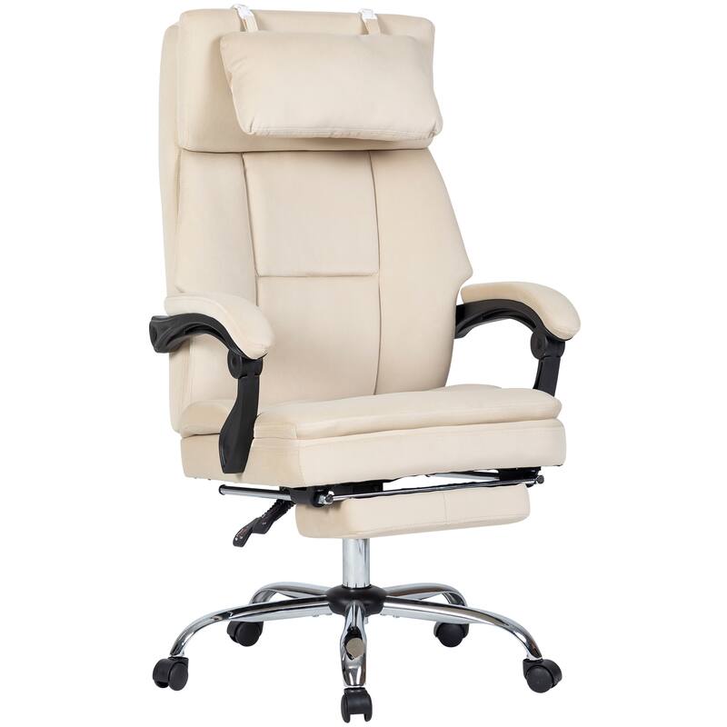 Velvet Desk Chair Executive Office Chair with Lumbar Support, Removable Headrest, Retractable Footrest, for Home and Office