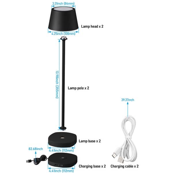 Set Of 2 Rechargeable Dimmable Table Lamps - 3-Color Touch Bedside Lamps With Rose Design