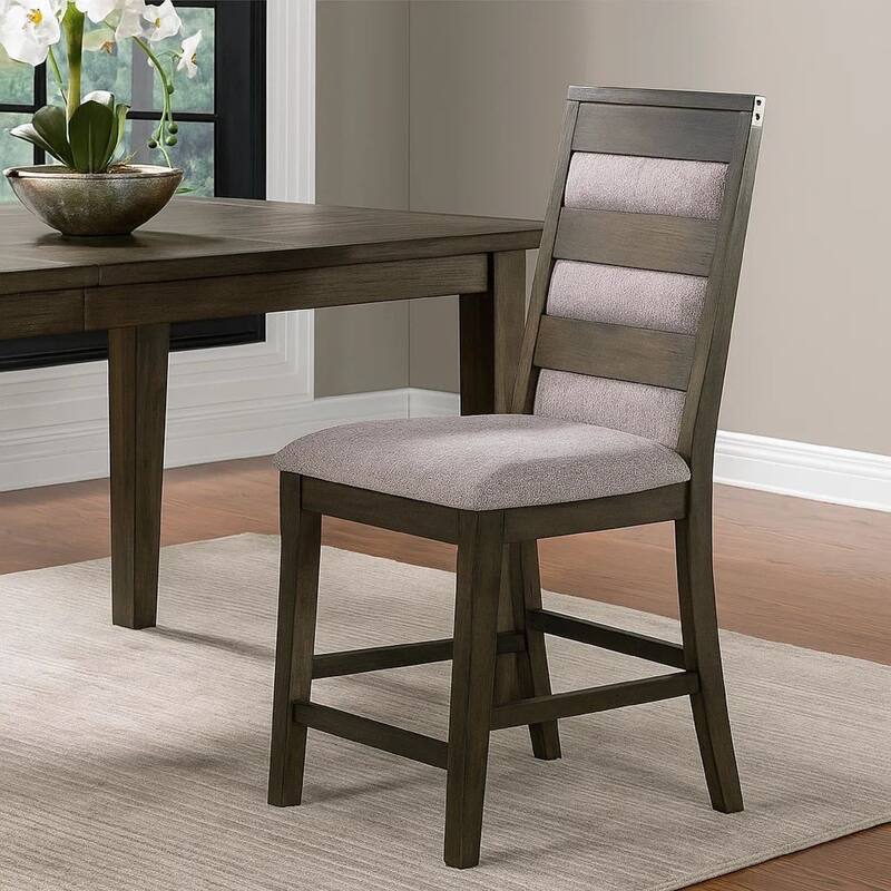 Wooden High Chairs with Upholstered Seat and Backrest, Set of 2, Gray