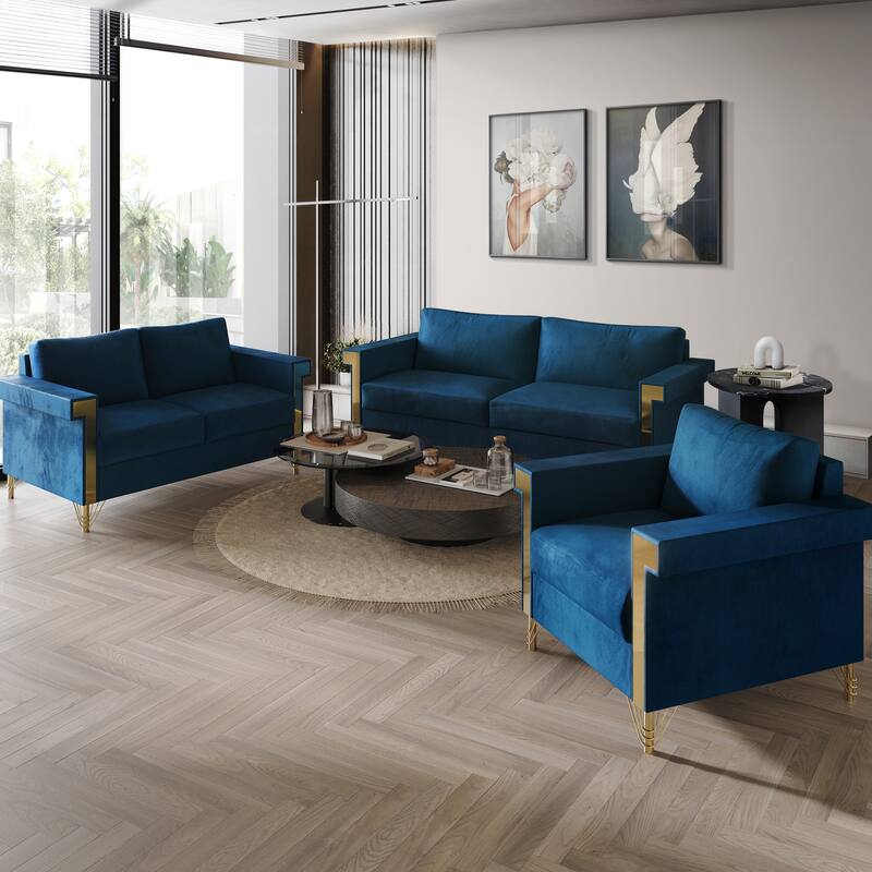 CraftPorch Luxurious Velvet Upholstered 3-Piece Living Room Set