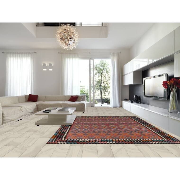 Kilim Area Rug Hand-Woven Geometric Wool Carpet - 10'4" x 13'2"