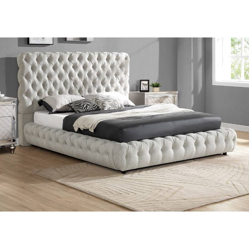 1pc Contemporary Upholstered Queen Bed Tufted Headboard and Footboard Bedroom Furniture Dove Gray