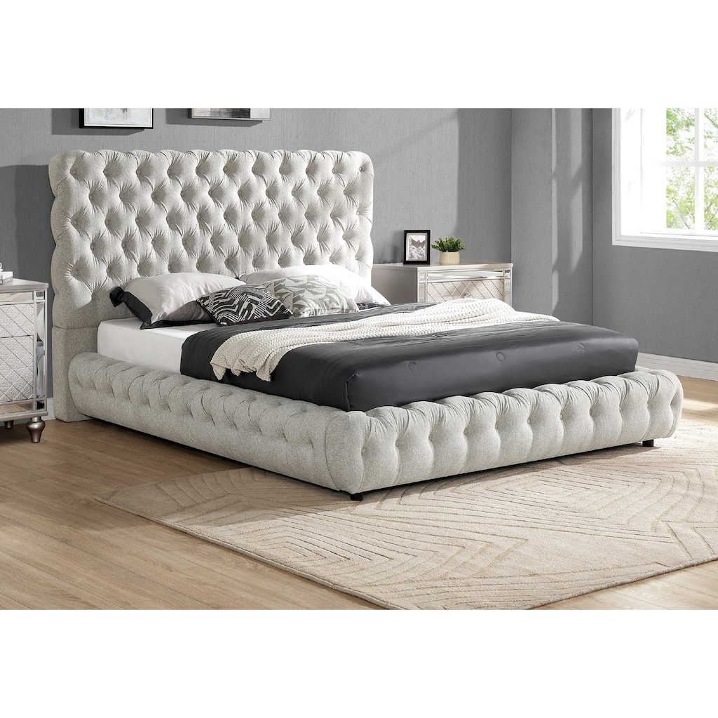 1pc Contemporary Upholstered Queen Bed Tufted Headboard and Footboard Bedroom Furniture Dove Gray