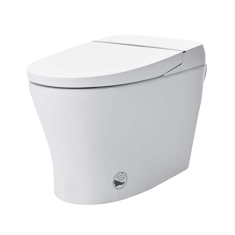 Smart Toilet with Heated Seat & Foot Sensor Flush - Tankless, Dual Flush, Night Light, Upmarket Compact White Ceramic Toilet - White
