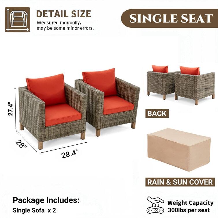 2 Piece Outdoor Patio Chairs with Cushions