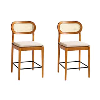 HULALA HOME Jacindo Coastal Barstool With Rattan Backrest