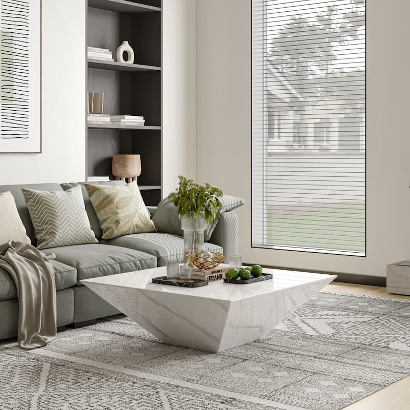 Modern Square Coffee Table, Trapezoid White Sintered Stone Coffee Table, Fully-assembled