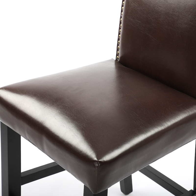 24 Inches Faux Leather Counter Height Bar Stools with Nailhead Trim