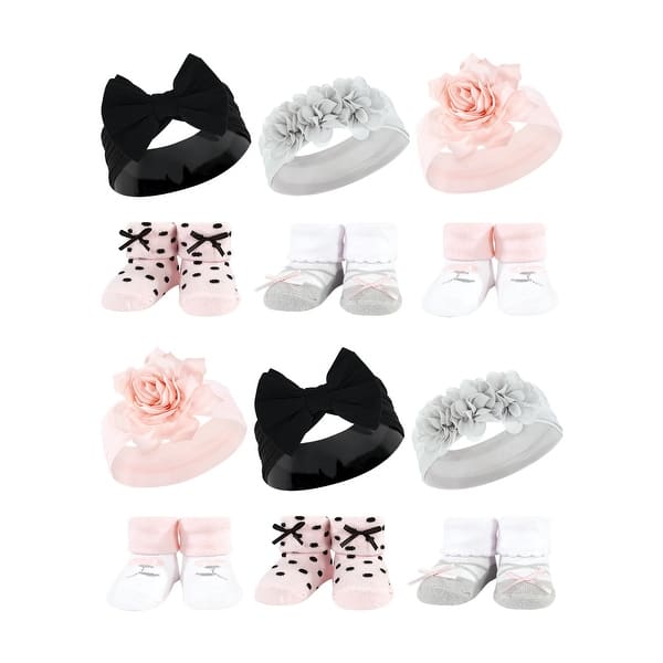 slide 1 of 1, Hudson Baby Infant Girl 12Pc Headband and Socks Giftset, Pink Black Gray, One Size - Pink Black Gray Pink Black Gray - One Size