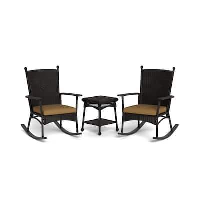 Portside Classic Dark Roast Rocking Chair Set (3-Piece)