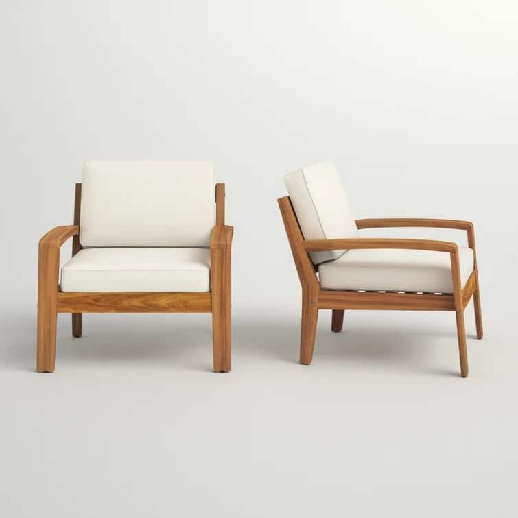 Roomfitters Grenada Solid Acacia Wood Outdoor Club Chair with Cushions