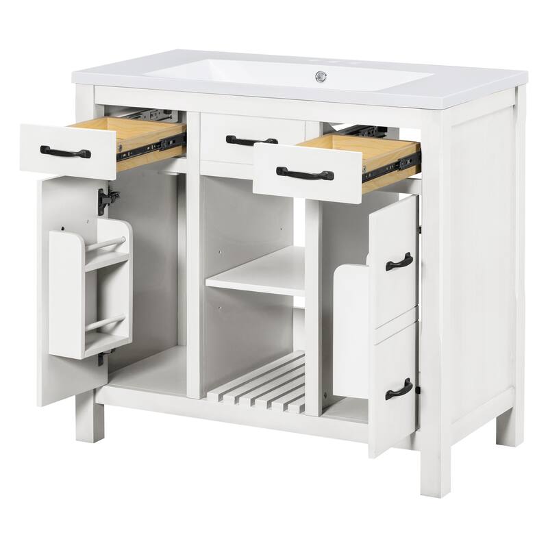 36" Solid Wood Frame Bathroom Cabinet