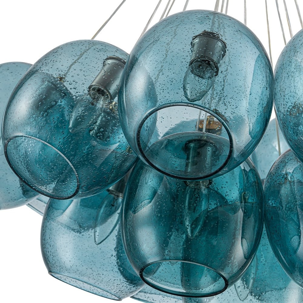 aya❁ 19-Light Modern Blue Seeded Glass Cluster Bubble Chandelier