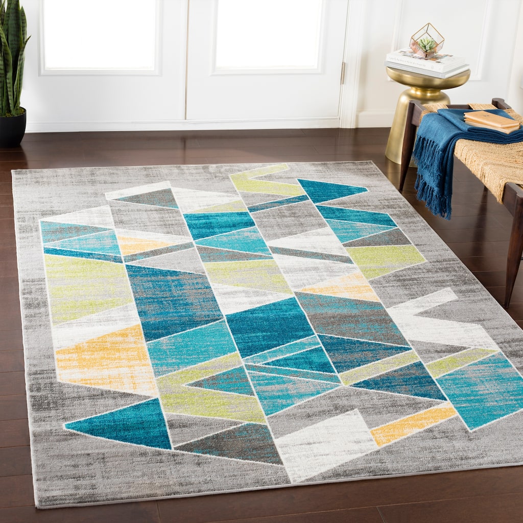 Earl Teal & Gray Mid-Century Geometric Area Rug - 5'3" x 7'6"