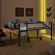 preview thumbnail 14 of 18, Metal Loft Bed with Rectangular Desk, Full Rattan LED Loft Bed Frame with Storage Shelves and Hanging Storage Compartments