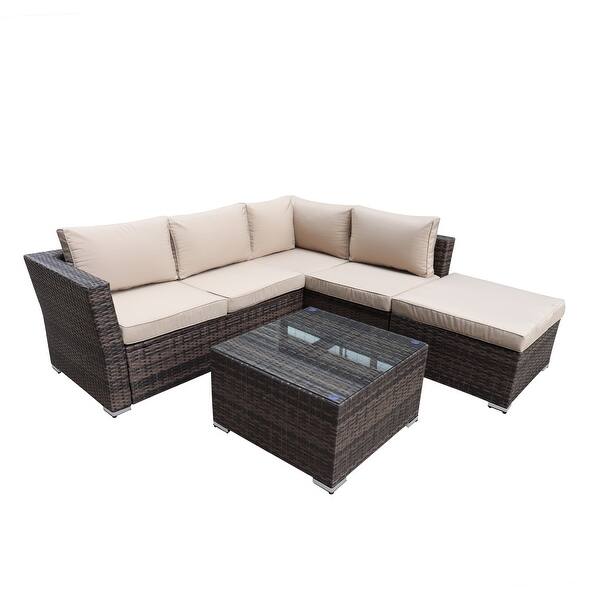 Shop Outdoor Sectional 4 Piece Patio Furniture All Weather Wicker Furniture Sofa Couch Set With Waterproof Cover And Clips Overstock 31784168