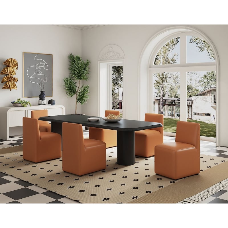 Manhattan Comfort Anna Modern Square Faux Leather Dining Chair - Saddle - Single
