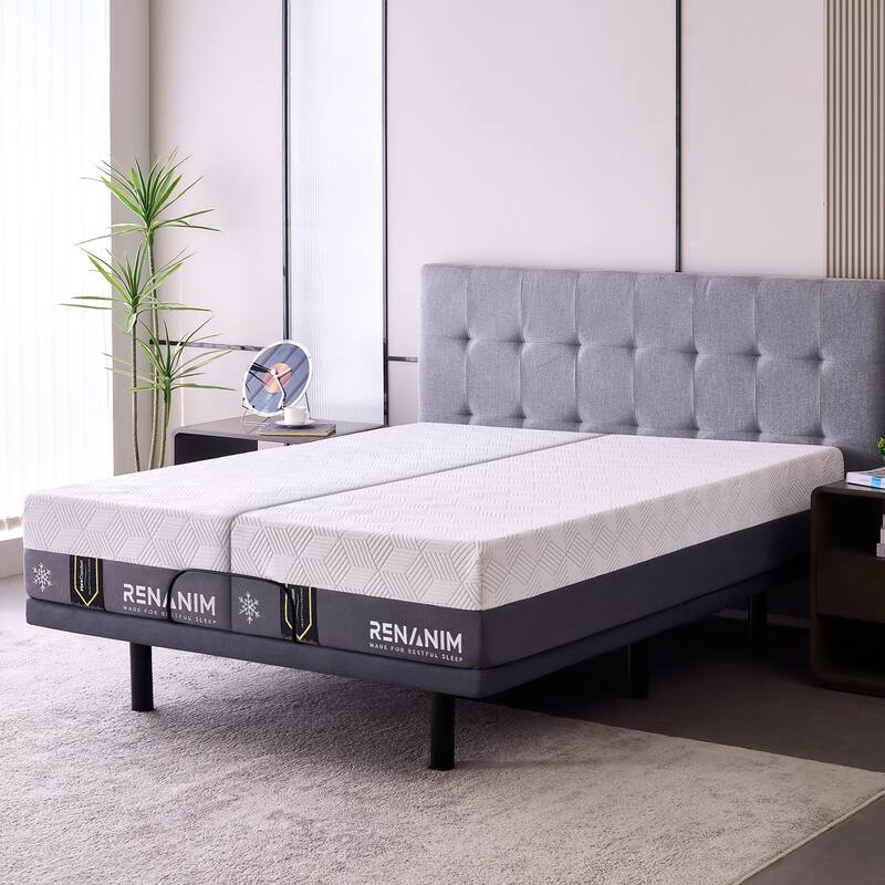 Renanim Hybrid Foam Mattress-in-a-Box, Cooler Sleep, Breathable, Supportive, Pressure Relief - Split King - Medium
