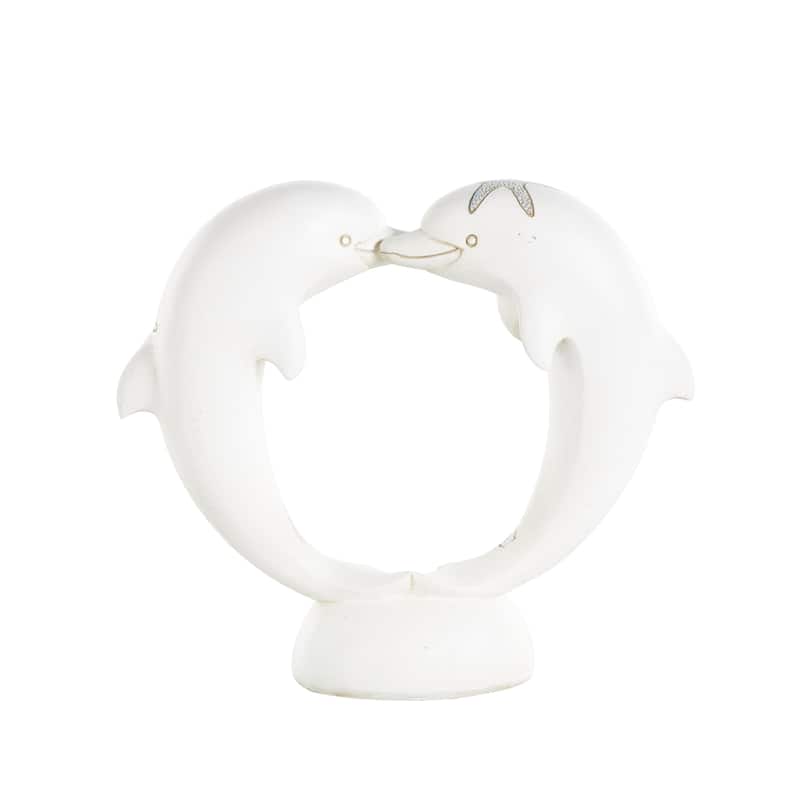 Polystone Animal Heart Shaped Decorative Sculpture with Blue Coral Patterns - White - Roche River Decor