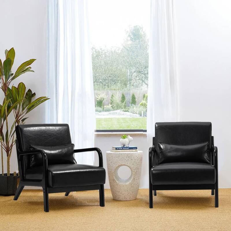 Glitzhome Set of 2 30.75"H Mid-Century Modern PU Leather Accent Chairs with Cushion - 25.75"W x 33.75"D x 30.75"H