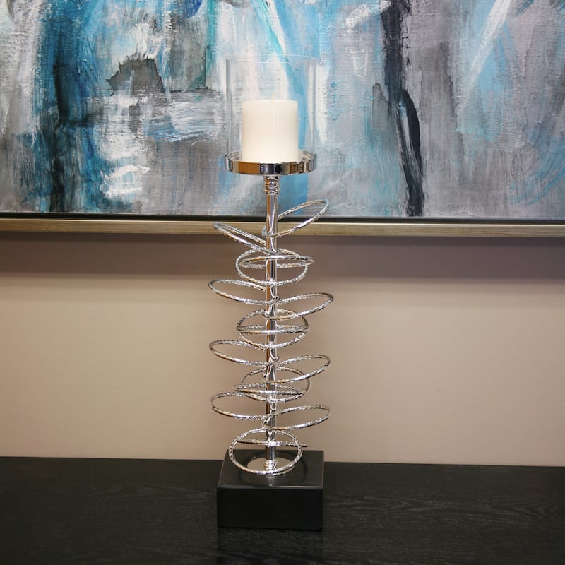 Allan Andrews Silver Metallic Chrome Candle Holder with Iron Rings Design (3 sizes available)
