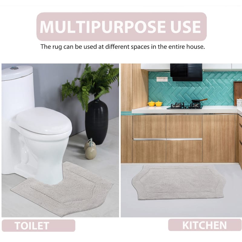 Waterford Collection 100% Cotton Non-Slip Bathroom Rug Set, Machine Washable Bath Rug, 5 Piece Bath Mat Set with Contour