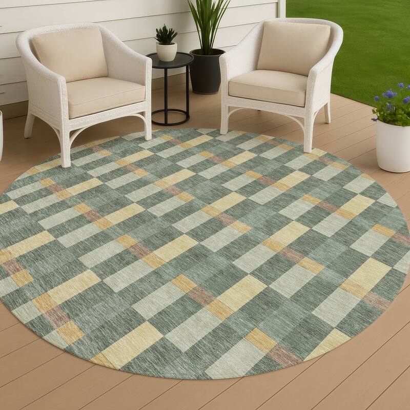 Machine Washable Indoor/ Outdoor Modern Chanute Chantille Rug - Basil - 8' x 8'