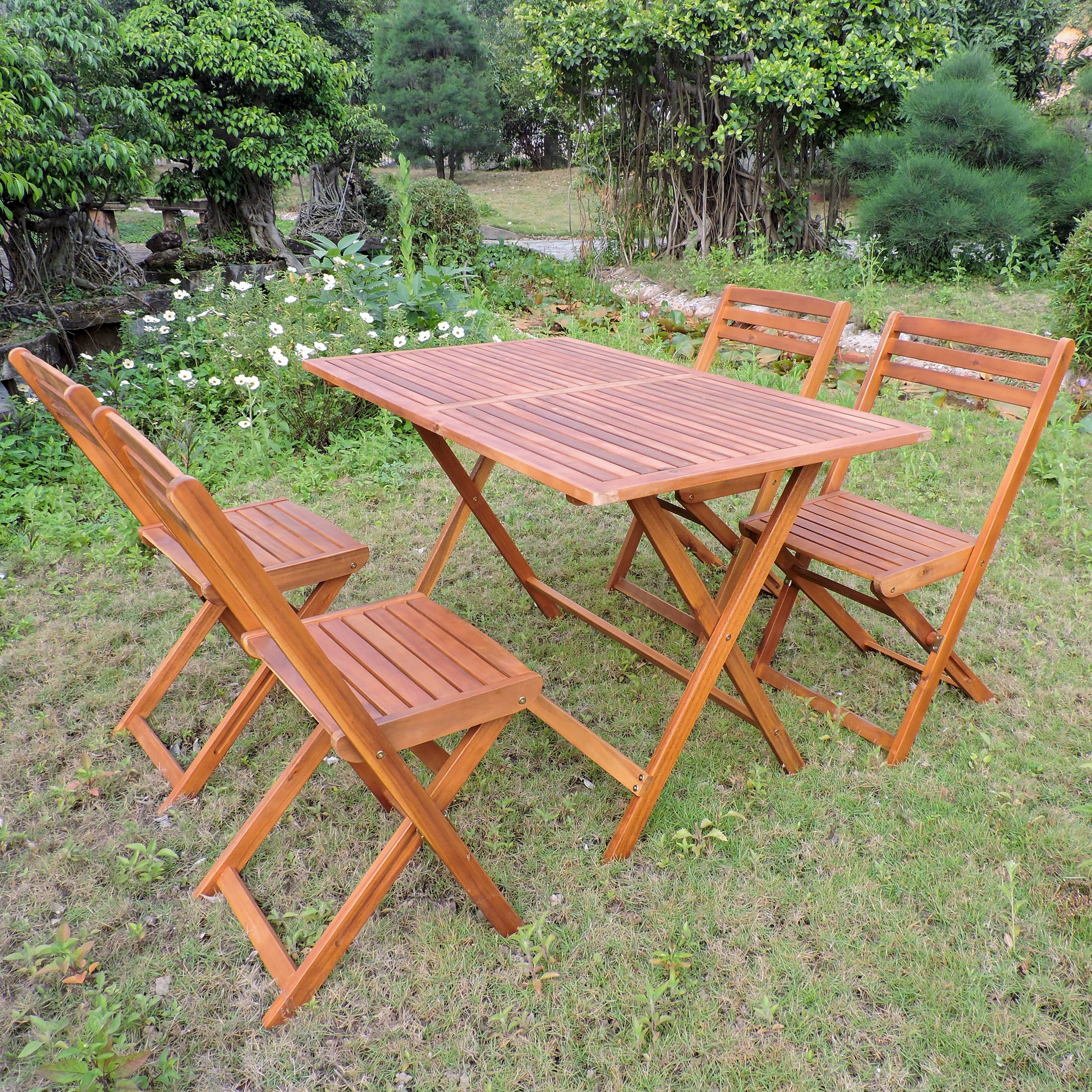 Shop Black Friday Deals On International Caravan Royal Fiji 5 Piece Acacia Patio Dining Set On Sale Overstock 31628628