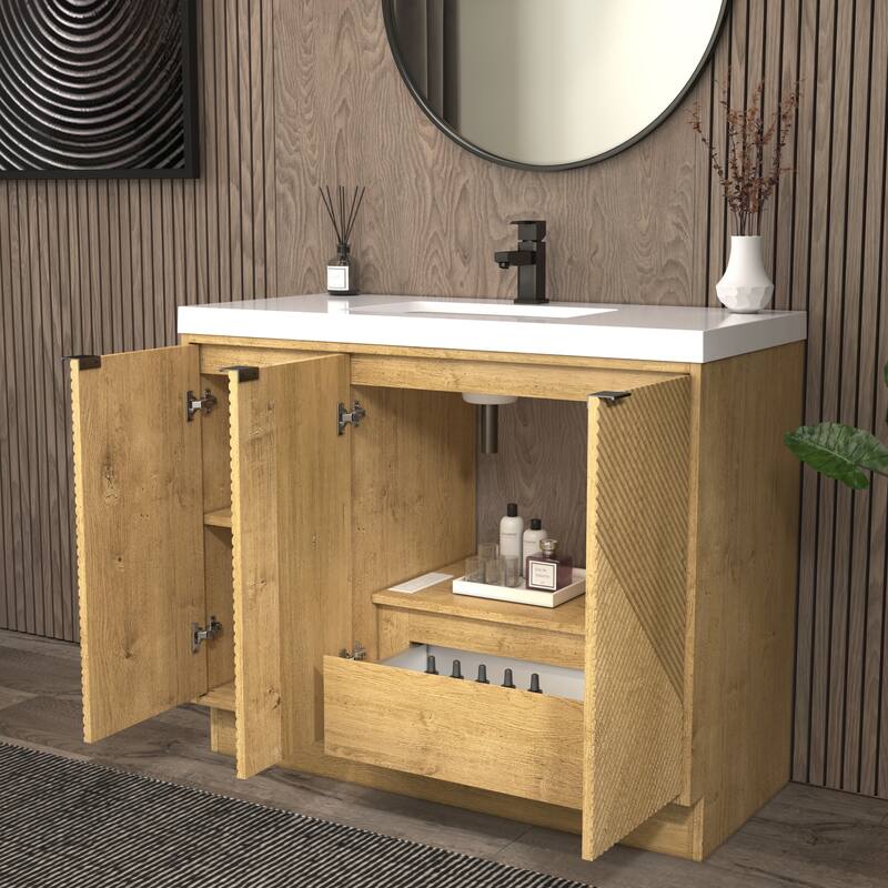 Milano 42" Freestanding (R) Bathroom Vanity with White Acrylic Sink