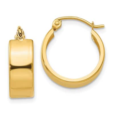 Curata 14k Yellow Gold Polished Wide Flat 14x6mm Hoop Earrings