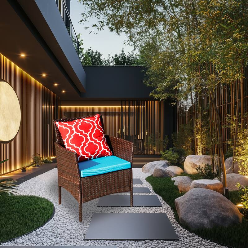 4-Piece Sofa Set Table With Sofa Chair PE Rattan With Cushion