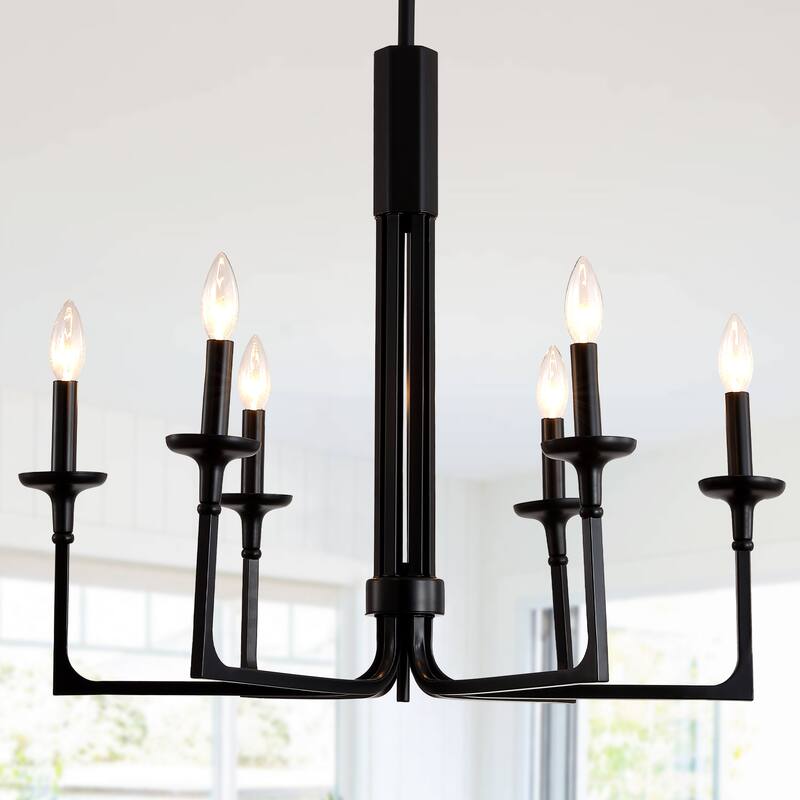 Cusp Barn Industrial Black Chandelier, Farmhouse 6-Light Kitchen Island Pendant Light, Modern Hanging Lighting Fixtures