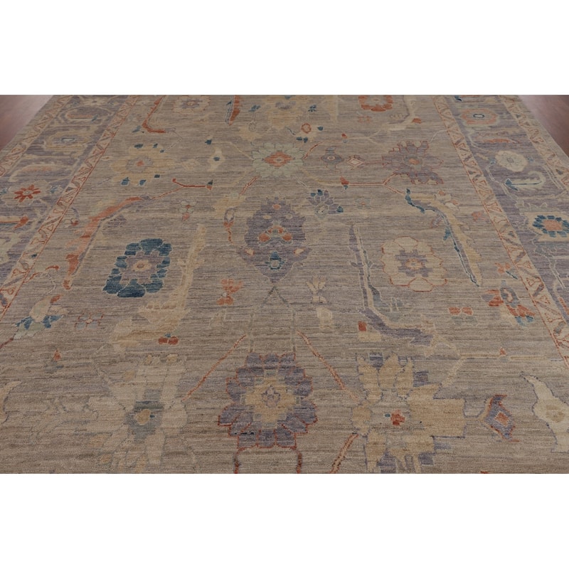 Vegetable Dye Oushak Turkish Rug Hand-Knotted Bedroom Wool Carpet - 9'2"x 12'0"