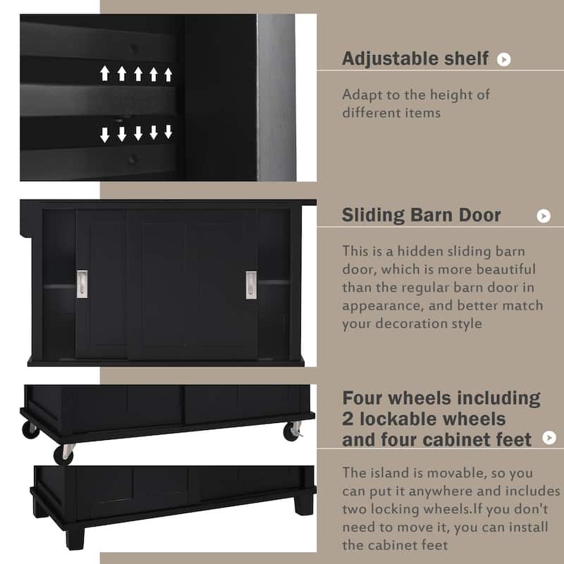 Rolling Kitchen Cart Drop-Leaf Kitchen lsland with Sliding Barn Door