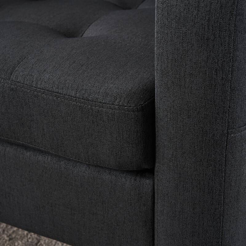 Dark Gray Upholstered Armchair and Storage Ottoman Set - Comfortable Single Sofa with Cup Holders and Tufted Detailing
