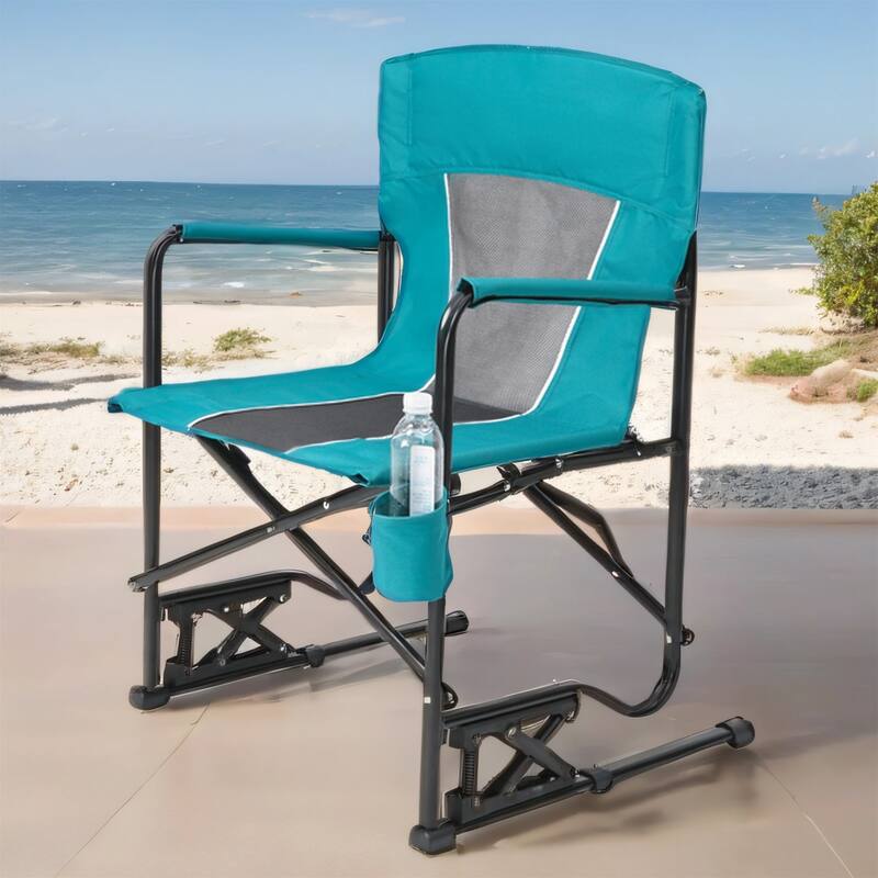 Outdoor Portable Folding Rocking Chair with Armrests and Drink Holder